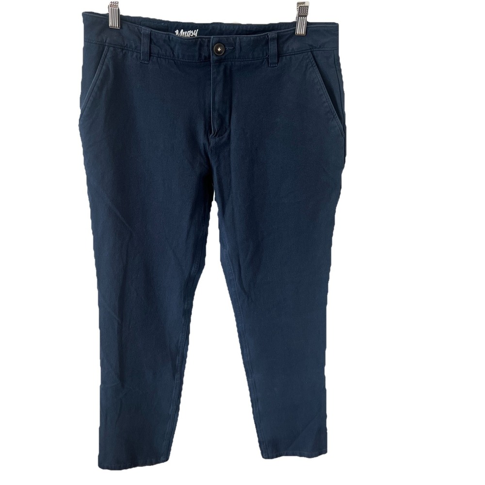 Mugsy Mens 33W x 32L Classic Morgans‎ Straight Stretch Navy Blue Chino Pants